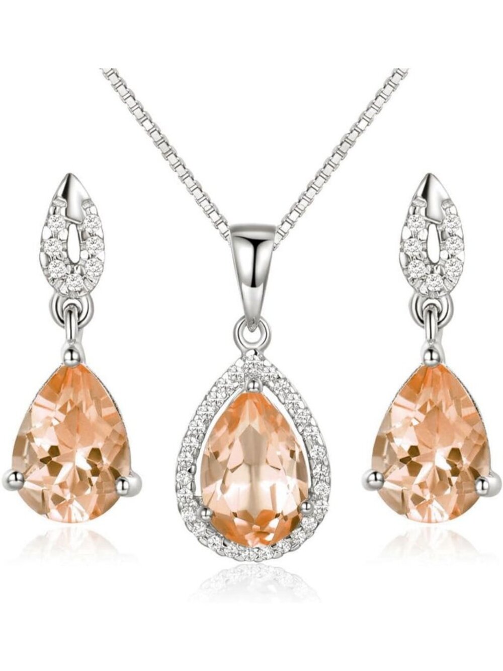 Teardrop Birthstone Jewelry Set for Women - 925 Sterling Silver Necklace